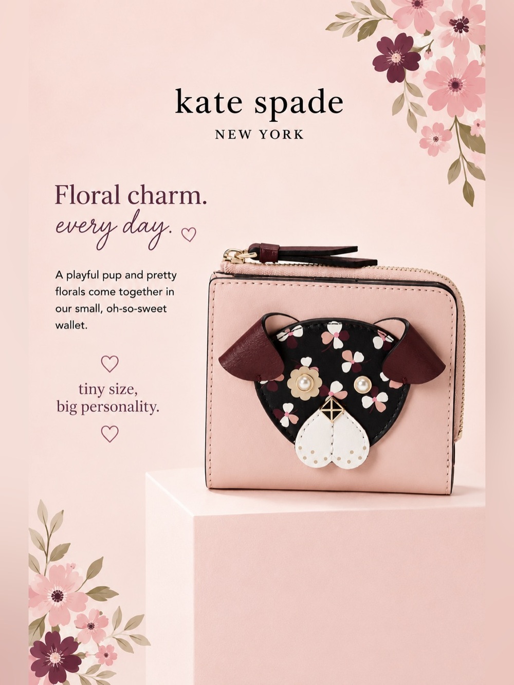 Kate Spade Floral Pup Small L-zip Bifold Wallet